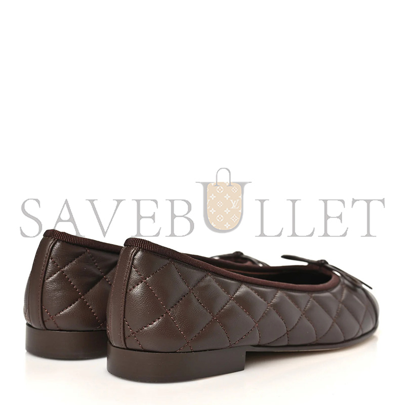 Ch**el LAMBSKIN QUILTED CC CAP TOE BALLERINA FLATS BROWN